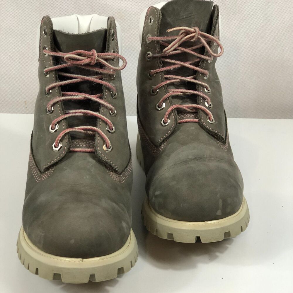 Timberland Boots Gray Pink Shoe String Womens Size 11 Mens Size 9
